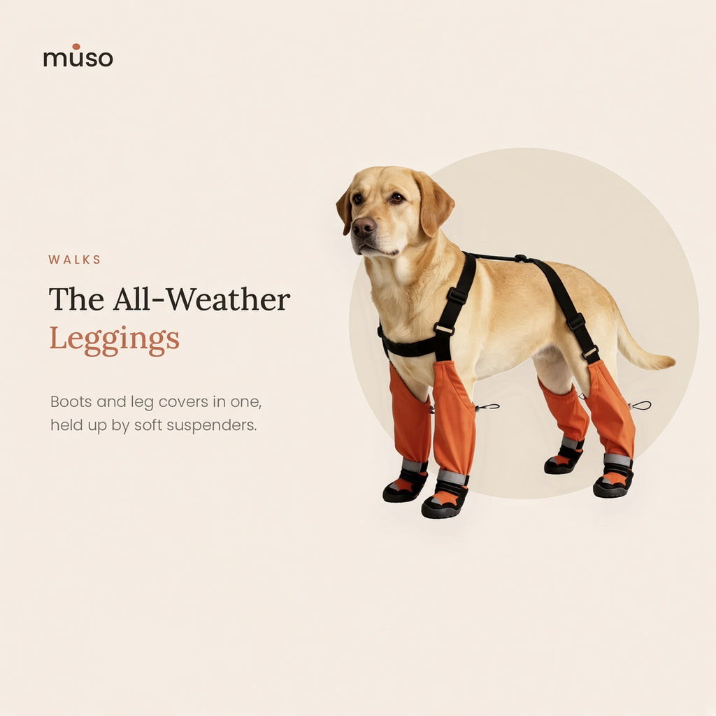 The All-Weather Leggings – Dog Boots with Leg Covers & Suspenders