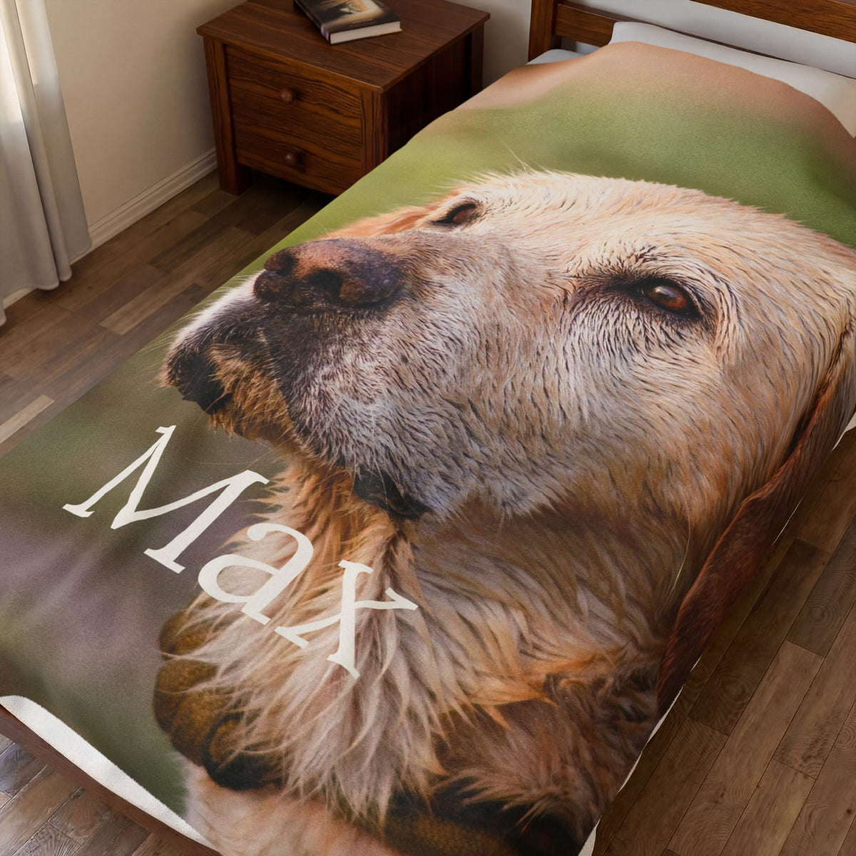 Velveteen photo blanket printed with a dog portrait