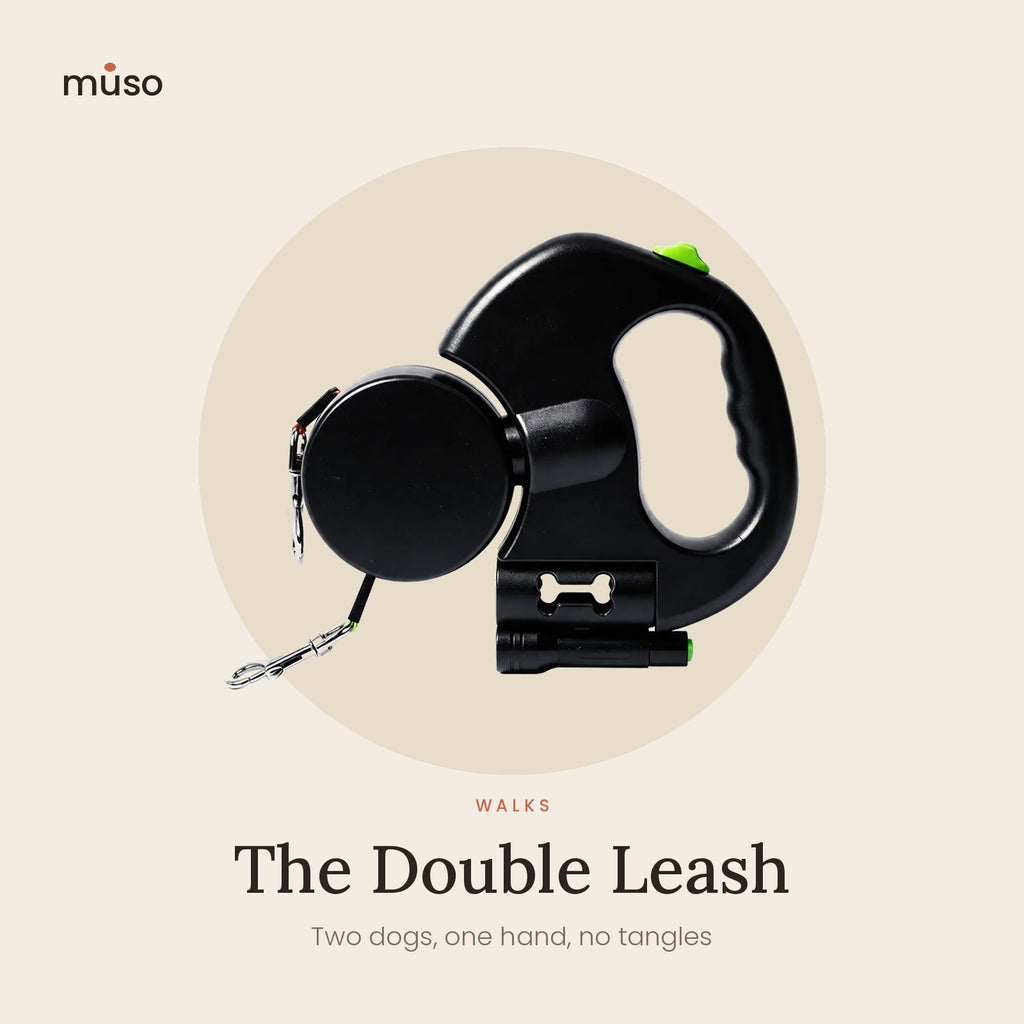 The Double Leash – Retractable Leash for Two Dogs with LED Light