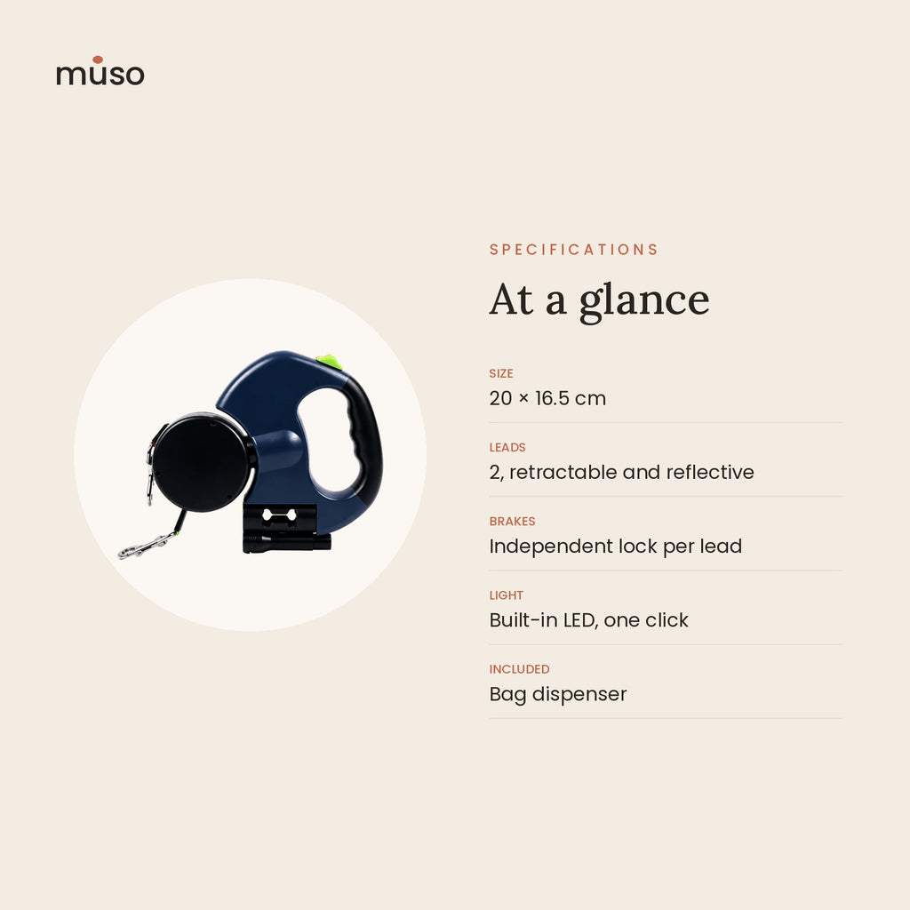 The Double Leash – Retractable Leash for Two Dogs with LED Light