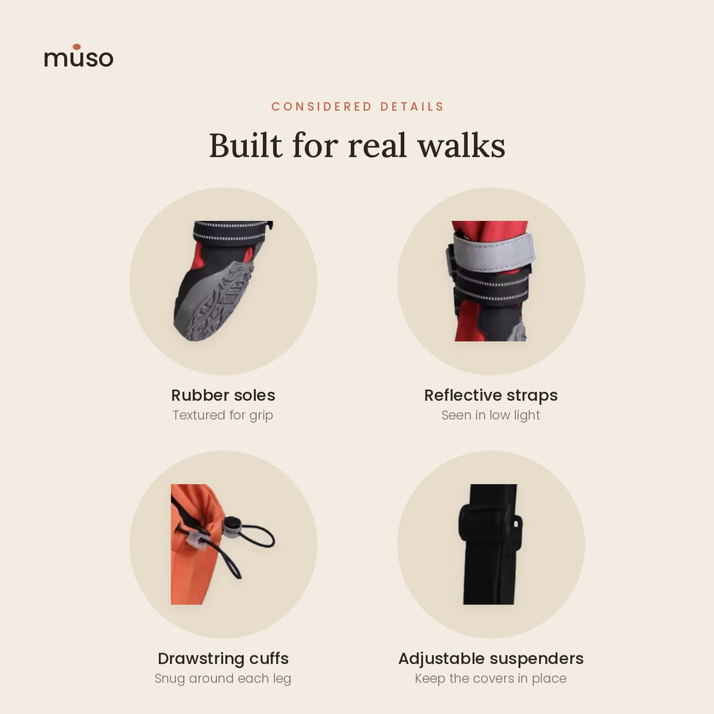 The All-Weather Leggings – Dog Boots with Leg Covers & Suspenders