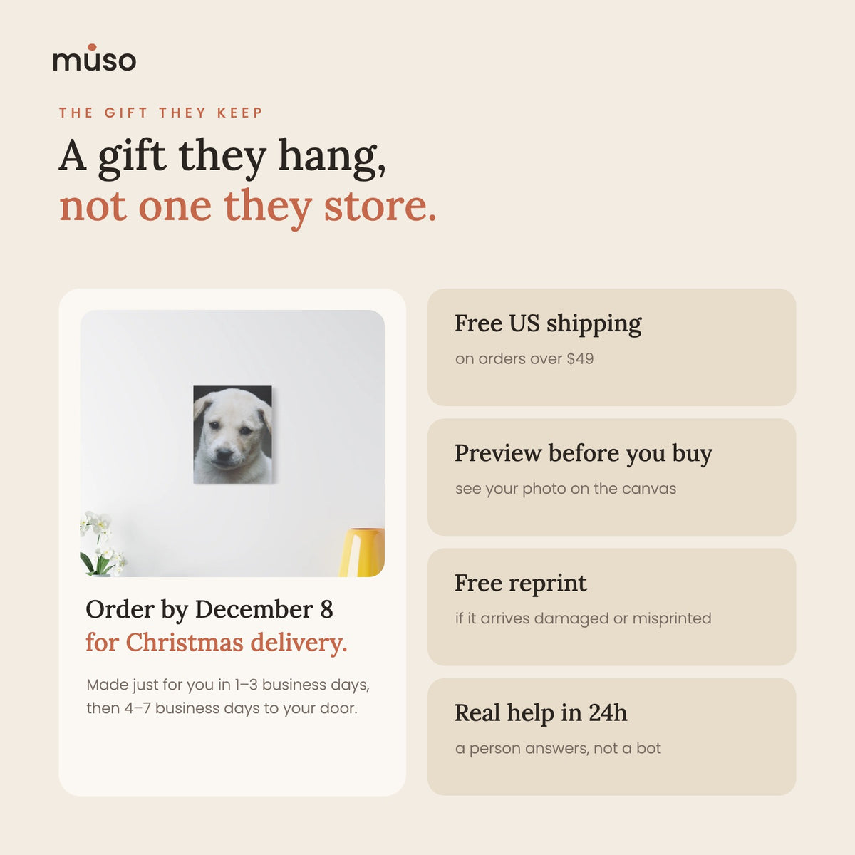Order by December 8 for Christmas delivery; free reprint if damaged