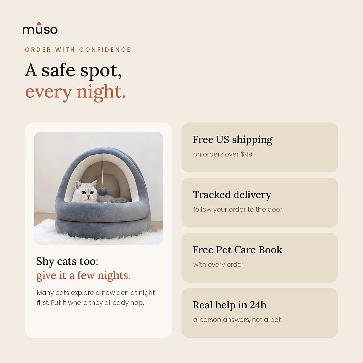 The Cat Hideaway: free US shipping over $49 and tracked delivery