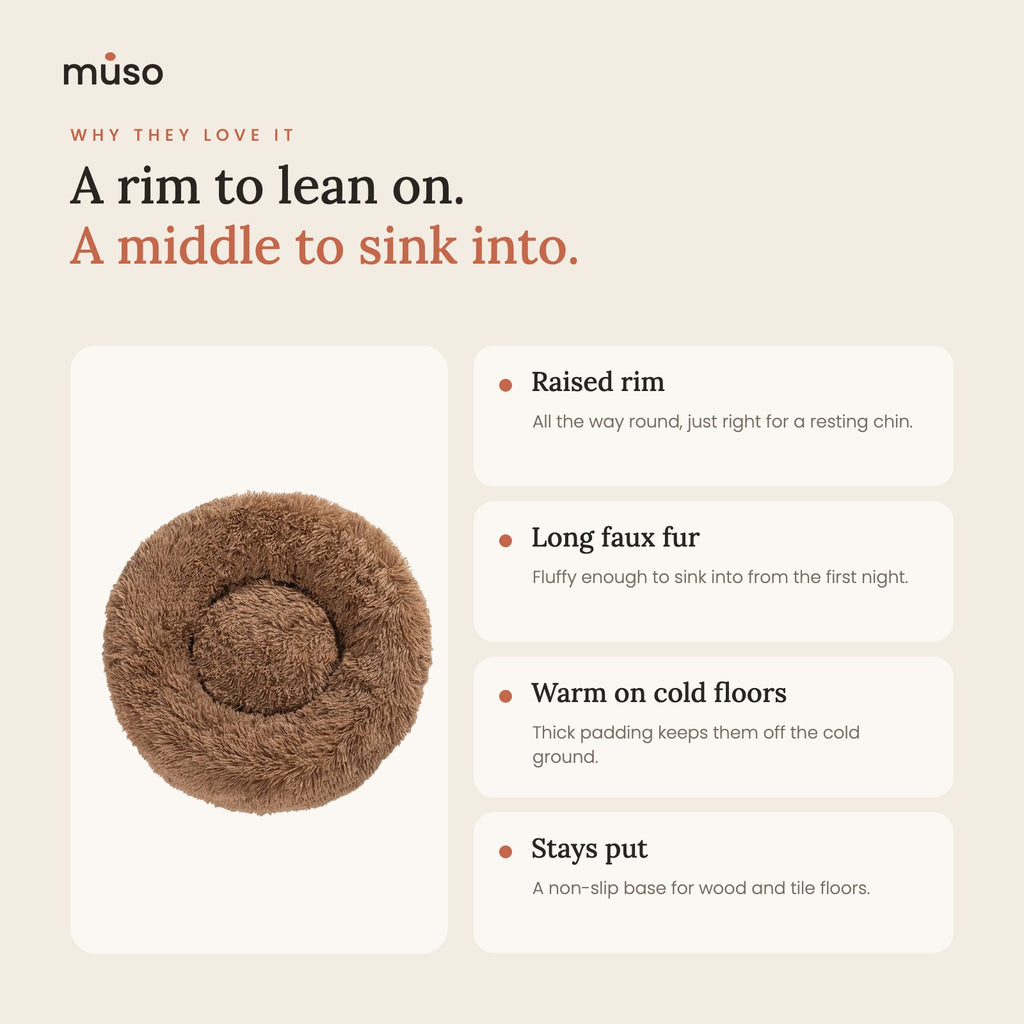 Why they love it: raised rim, long faux fur, warm on cold floors, non-slip base