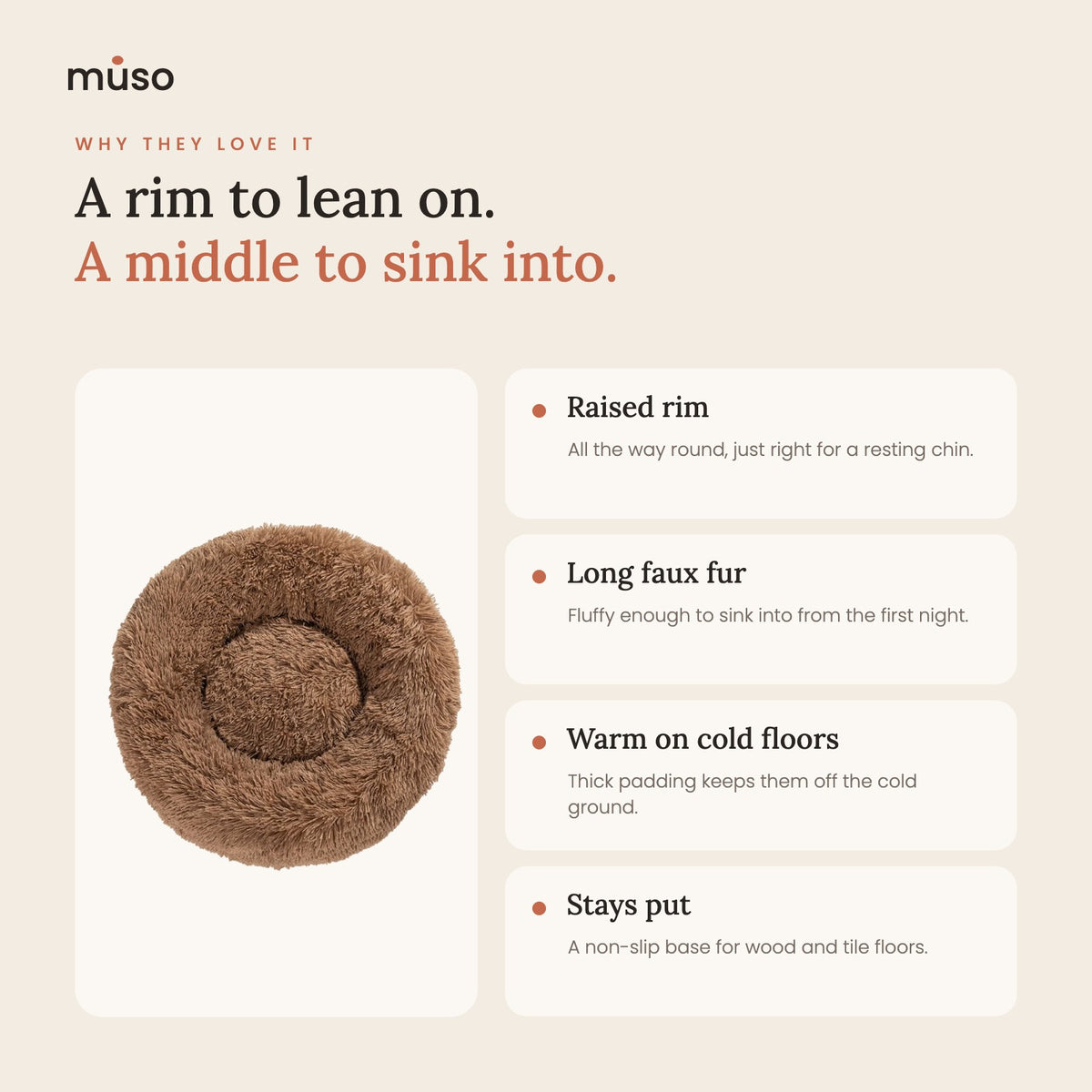 Why they love it: raised rim, long faux fur, warm on cold floors, non-slip base