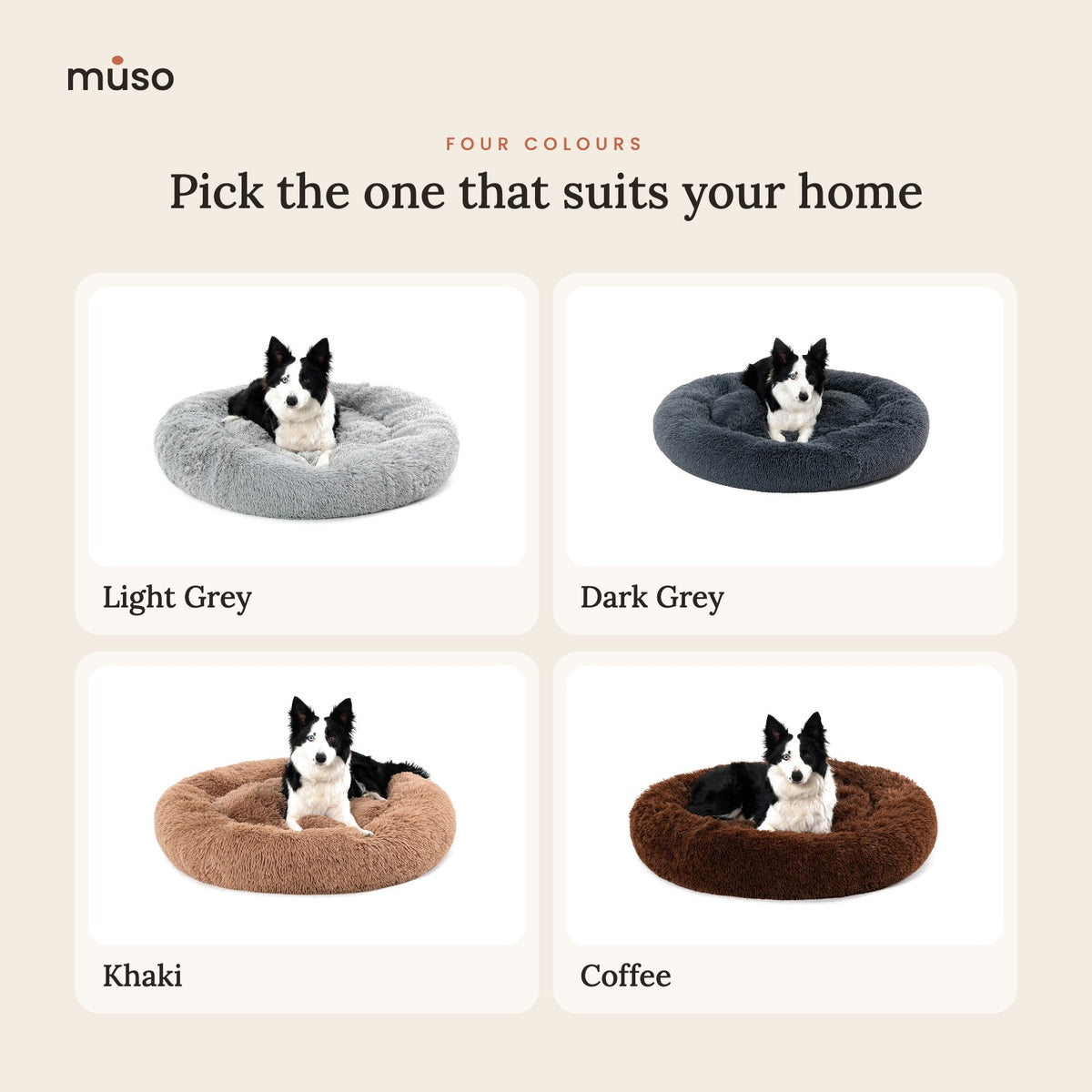 The Cloud Nest in four colours: Light Grey, Dark Grey, Khaki and Coffee