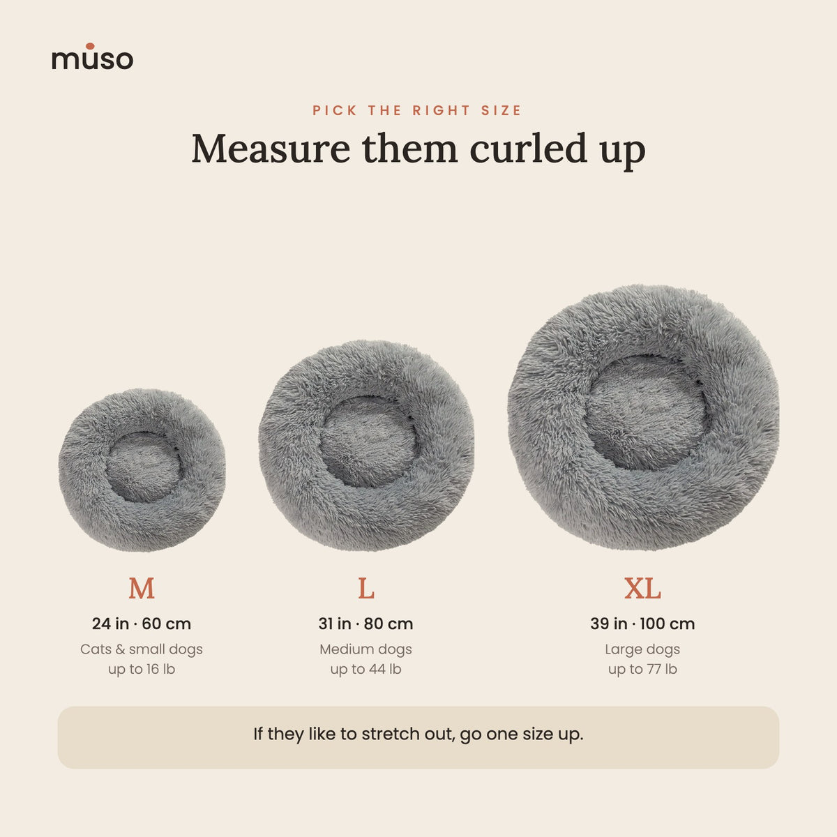 Size guide: M 24 in, L 31 in, XL 39 in