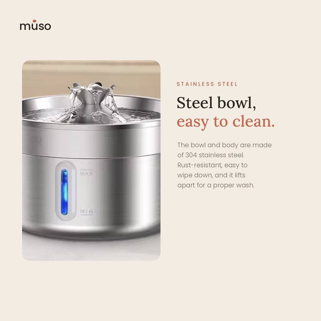 The Fresh Fountain – 2L Stainless Steel Cat Water Fountain with Filters