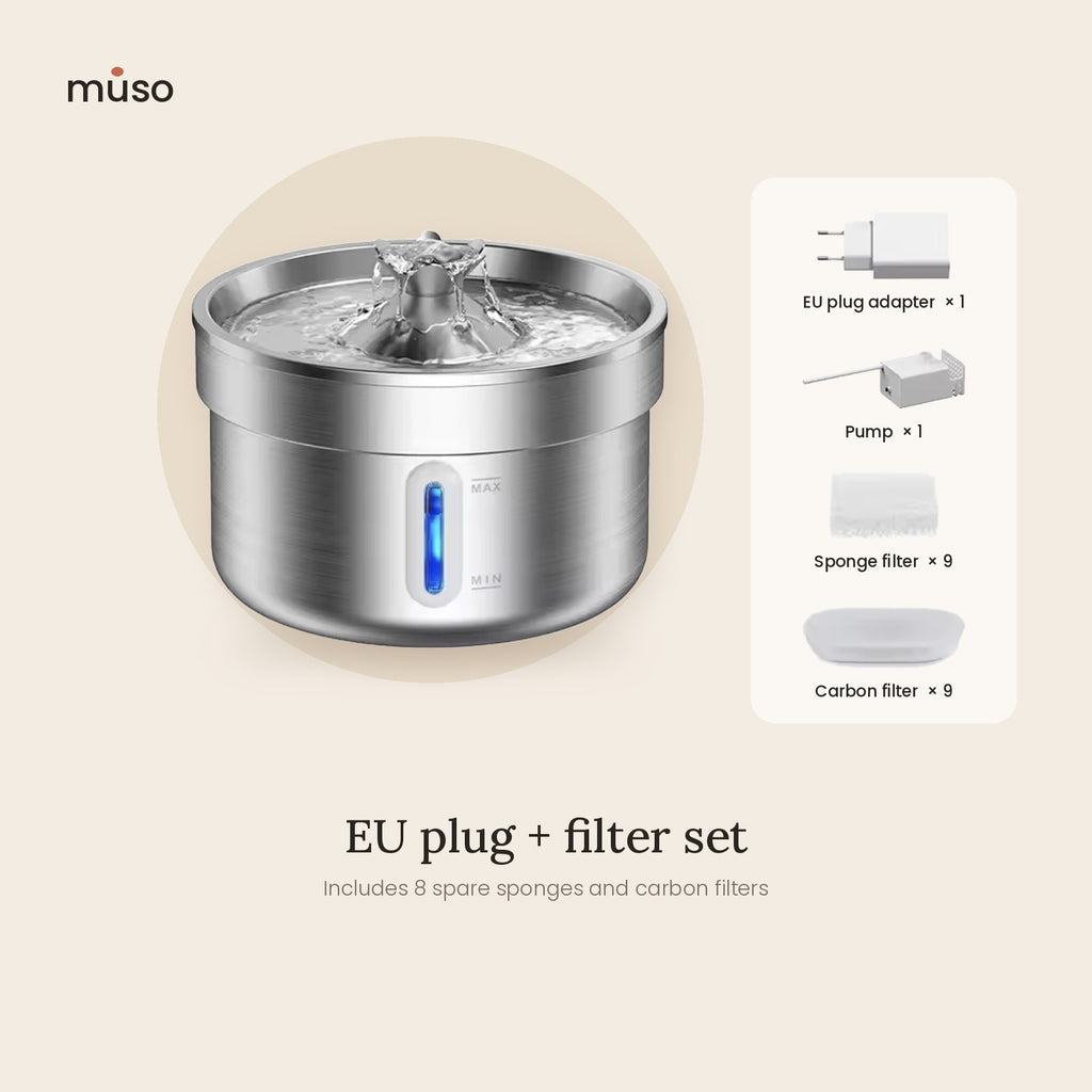 The Fresh Fountain – 2L Stainless Steel Cat Water Fountain with Filters