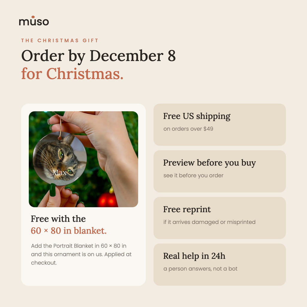 Free with the 60 x 80 in Portrait Blanket; order by December 8 for Christmas