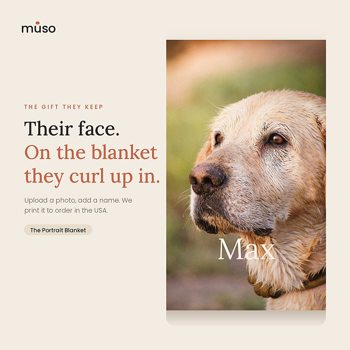 Personalized pet photo blanket, printed to order in the USA