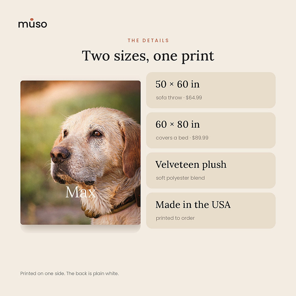 Portrait Blanket sizes: 50 x 60 in and 60 x 80 in