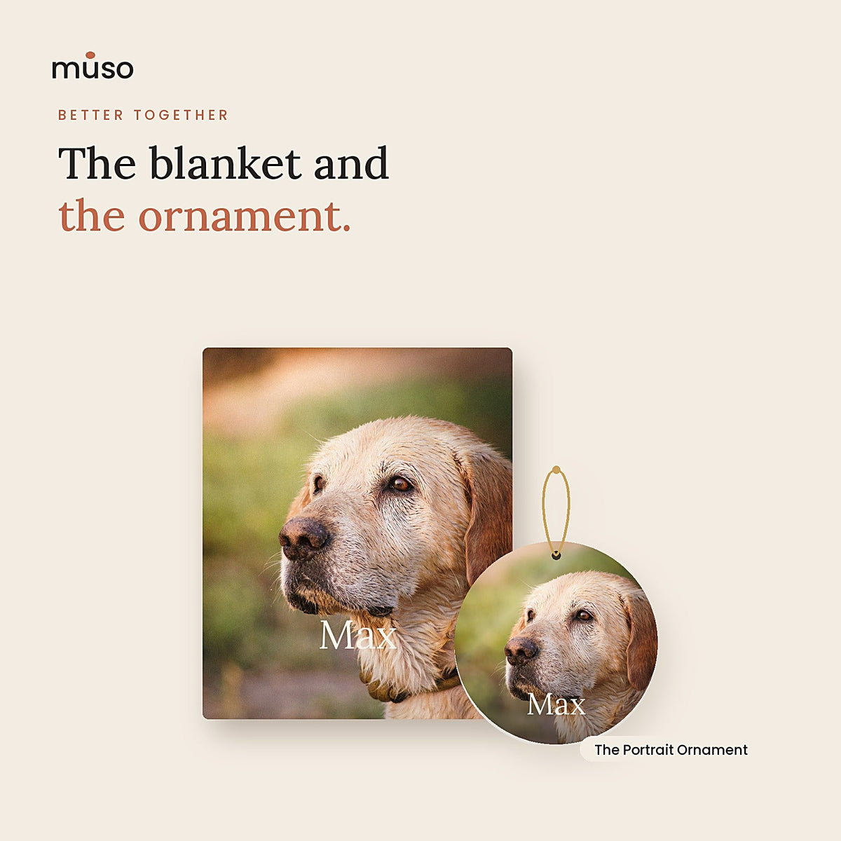 The Portrait Blanket with the matching Portrait Ornament, free with the 60 x 80 in size