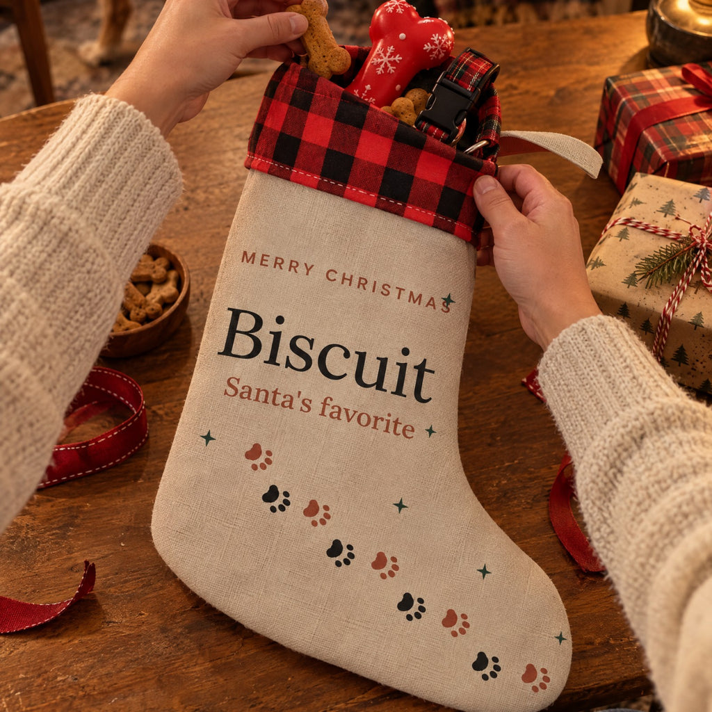 Filling The Paw Stocking with treats and a new toy