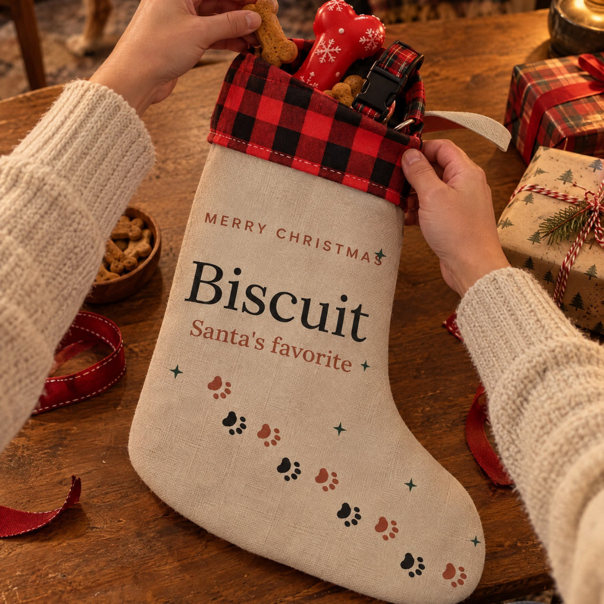 Filling The Paw Stocking with treats and a new toy